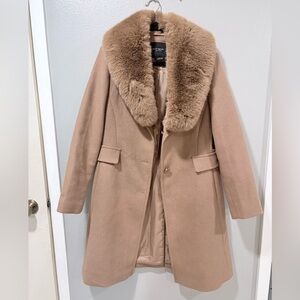 Kate Spade New York Wool Blend Coat w/ Removable Faux Fur Collar | Size L